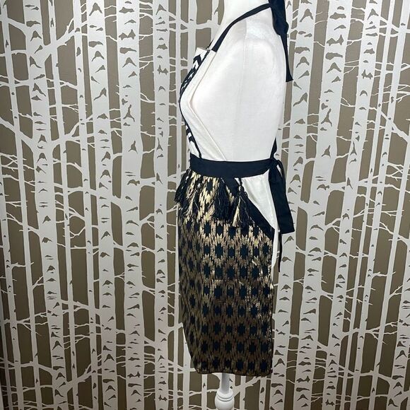 Max Studio Metallic Gold Ikat Printed Apron - Picture 3 of 12